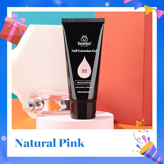 Beetles Poly Extension Gel - 60g Natural Pink Builder Nail Gel for Trendy Nail Art Design - Salon & DIY at Home, UV & LED Lamp Needed, Gift for Women