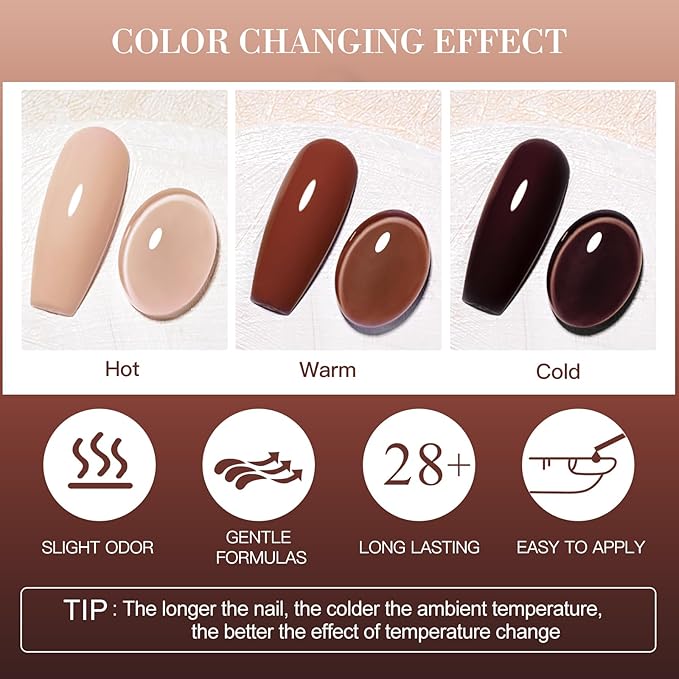 MEET ACROSS 12PCS Color Changing Gel Nail Polish Set Glitter Temperature Mood Changing Color Changed Gel Soak Off Nail Art Design Kit Manicure at Home DIY Special Gifts for Women Girls
