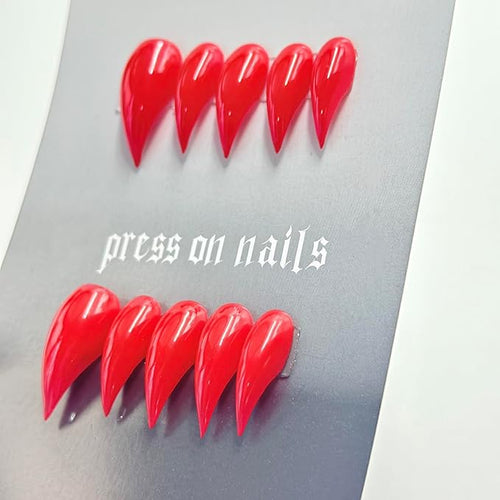 10 Pcs Christmas Press on Nails RIICFDD Red Fake Nails Curved Stiletto Eagle Claw False Nails Muti-Layer Gel Handmade Nail Cat Claw Stick on Nail for Women New Year Nail (S)
