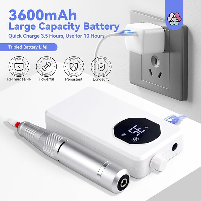 SAVILAND Electric Nail Drill Professional - 35000 RPM Rechargeable Acrylic Nail Drill with Drill Bits Sanding Bands for Nail Art Removal Nail Care for Nails Manicure and Pedicure Kit Salon Use