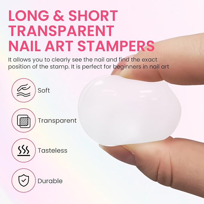 6PCS French Tip Nail Stamp Art Kit Clear Silicone Nail Jelly Stamper With Scrapers Polish French Manicure Stamping Set For Women Diy Artists Salon