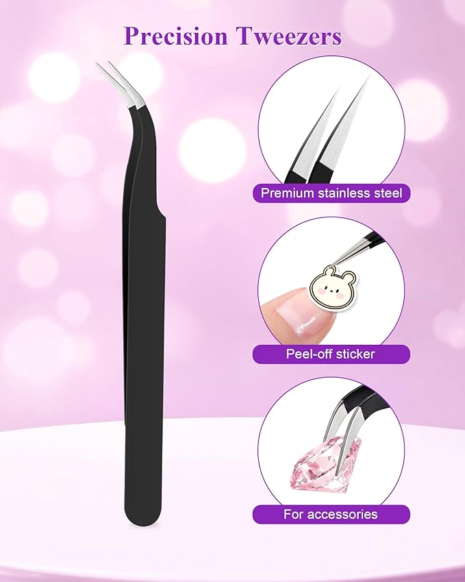 Difenni Rhinestone Picker Tool, Wax Pencil for Rhinestones Tool, Dual-Ended DIY Nail Bedazzling Tools with 2 Extra Purple and 2 Extra White Replaceable Wax Head and 1 Tweezer(Purple and White)