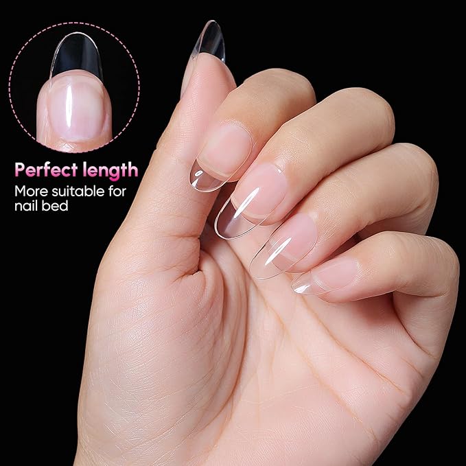 AIMEILI Short Oval Acrylic Nail tips Fake Nails, Pre-shape 504pcs Round Soft Gel Nail Tips Press on Nails for Full Cover False Nails 12 Sizes