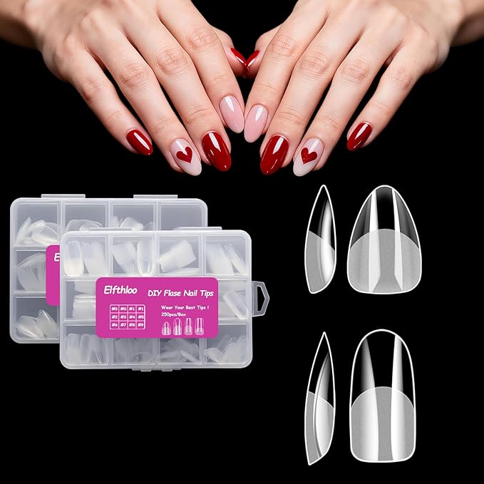 500PCS Clear Acrylic Nail Tips, 2 Shapes 10 Sizes - Half Matte Full Cover Fake Nails for DIY Manicure, Salon Professionals & Beginners - Short Almond Oval Pre-Shaped Extensions