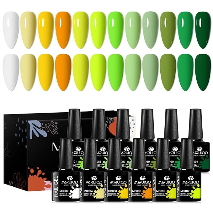 12Pcs Gel Nail Polish Set Nude Gel Polish Kit Orange White Grass Green Lime Greener Nail Polish Kit for Women Girls
