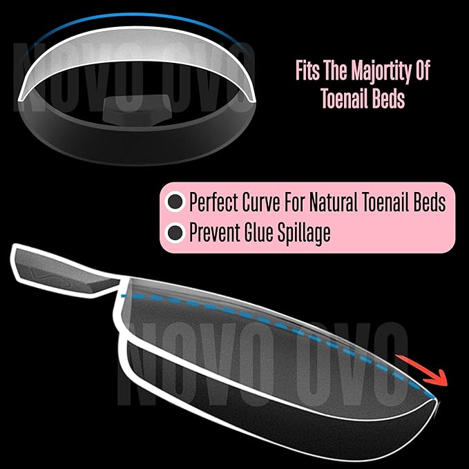 NOVO OVO Thick Sculpted Toe Nail Tips Long Tapered Square Press on, Wide Soak off Soft Gel False Toenail Extension, Clear Pre-applied Tip Primer & Base Coat, Full Cover Acrylic DIY 15 Sizes 360 pcs