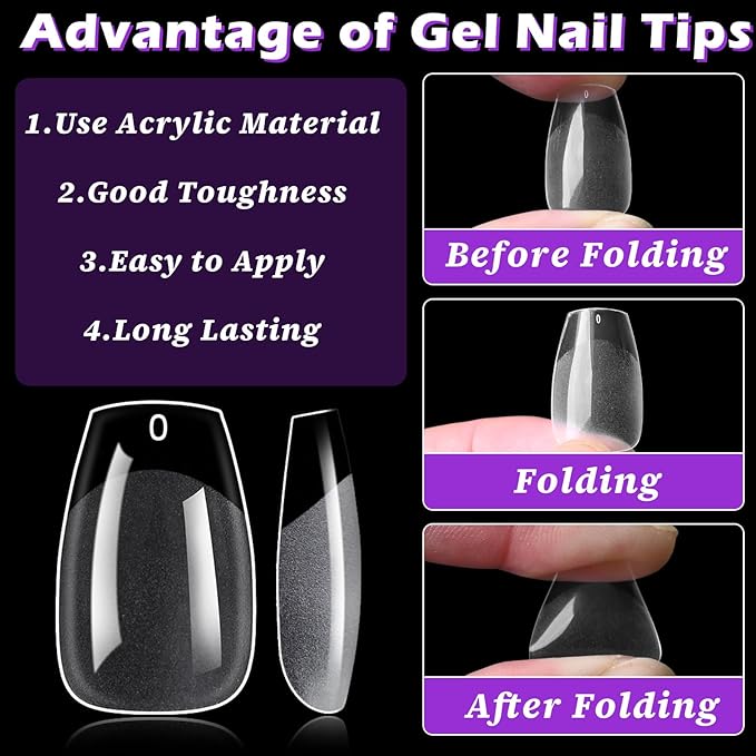 LoveOurHome 360pc Short Coffin Nail Tips Clear Fake Nails, Coffin Gel Nail Tips Full Cover Acrylic Nails Clear Press on Nails Short Ballerina False Nail 15 Sizes Fingernail for Gel Nail Extension