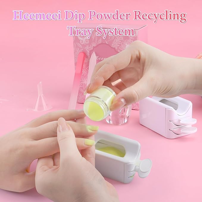 Dip Powder Recycling Tray System, Portable Nail Dip Powder Tray Kit with Nail Dust Brush, Glass Nail File, French Nail Art Manicure Essential Tool, Makeup Tool Glitter Saver(White)