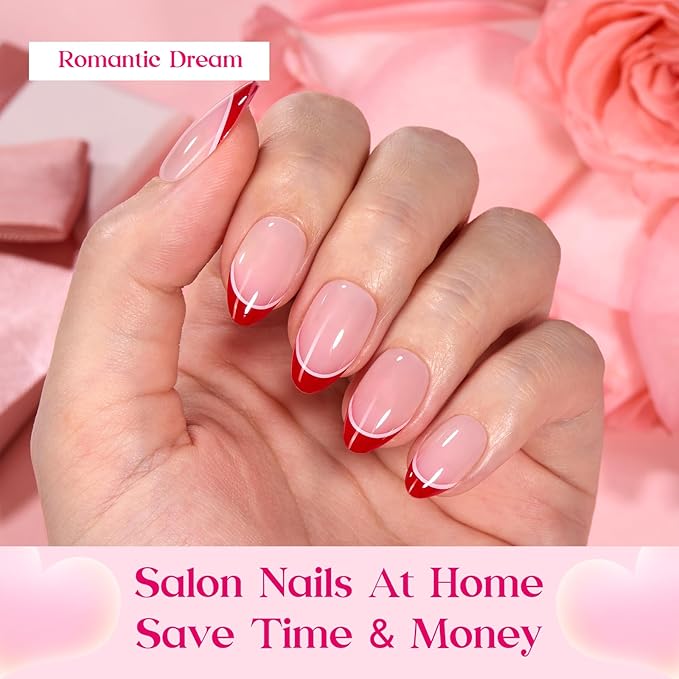 Beetles Press On Nails - Romantic Dream| 3 Colors Short Almond French Tip Press On Nails | 16 Sizes 192 Pcs Natural Salon Quality Spring Gift For Women