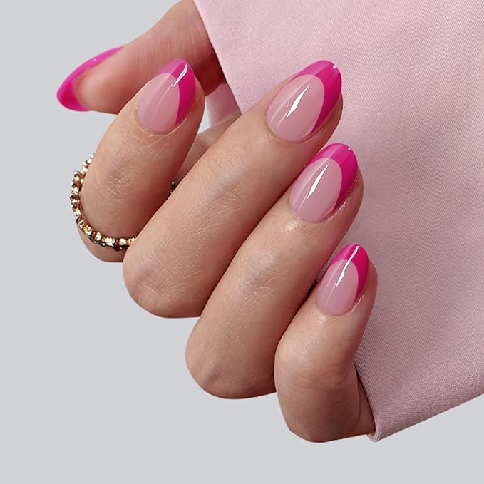 BTArtboxnails XCOATTIPS Pink French Tip Press On Nails - Extra Short Almond Press On Nails, Soft Gel Nail Tips,Soak Off Pink Acrylic Fake Nail Extension in 16 Sizes