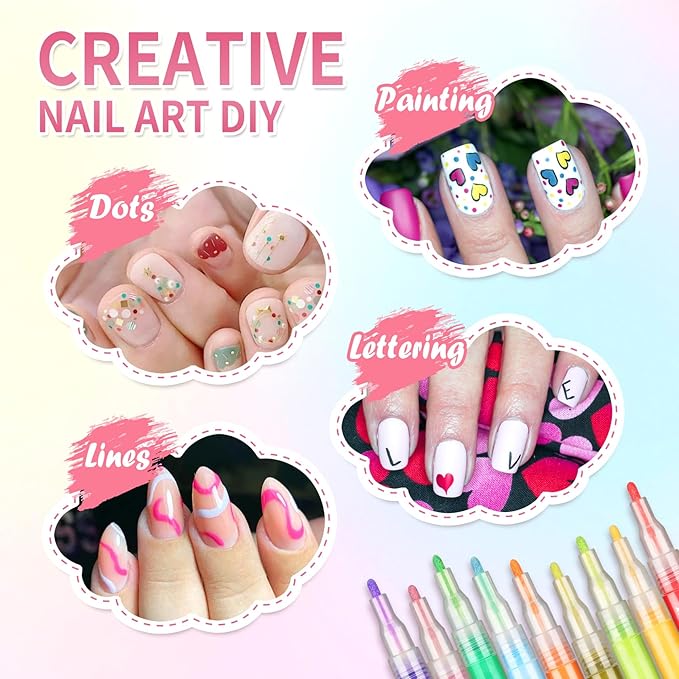 Nail Art Pens for Painting Nails,12 Colors Nail Polish Pens Quick Dry,3D Acrylic Nail Art Markers,Manicure Tools Design Kit for Home Salon