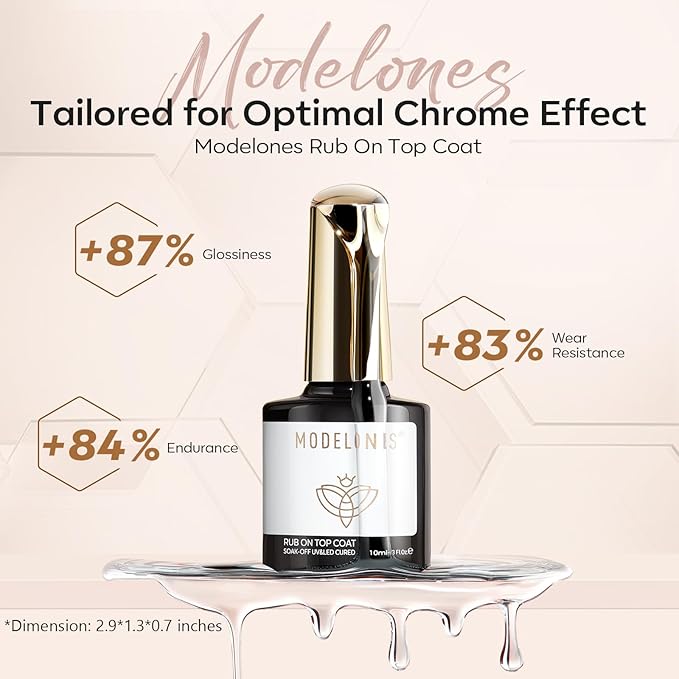 modelones Gel Top Coat for Chrome Nail Powder, Clear Mirror Gloss Metallic Finish No Wipe Gel Polish Long Lasting Soak Off Nail Lamp High Shiny for Home Salon DIY Professional Manicure Nail Art Gift