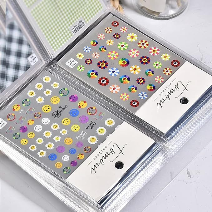 Nail Art Sticker Storage Book 2 Pack(160 Slots), Plastic Sticker Organizer Nail Decals Holder Collecting Album for Sticker Displaying