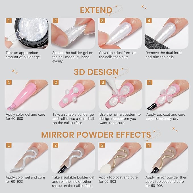 Pearl White 3D Sculpting Gel for Nail Art Non-Stick Hand Solid Builder Gel Hard Nails for Extension Carving Molding Beauty Charms for Beignner and Salon DIY