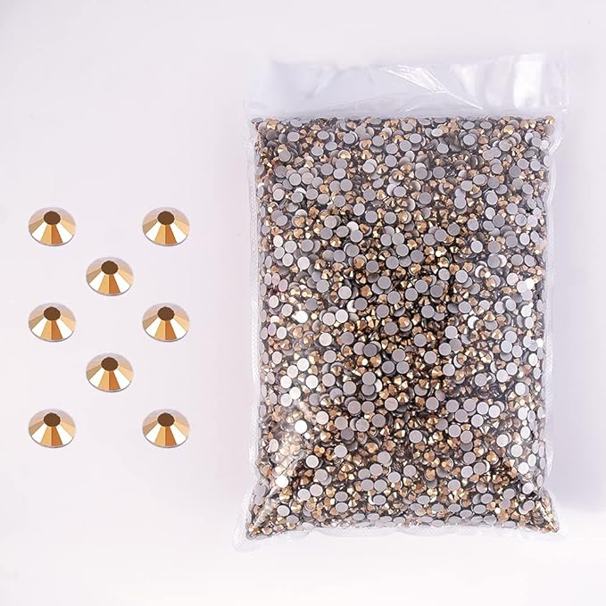 SS3-SS20 Crystal Glass Rhinestone Round Shape Flatbase Strass for DIY Nail Art Decorations Craft Making 14400PCS/Bag (SS16：3.8-4.0mm, Mine Gold)