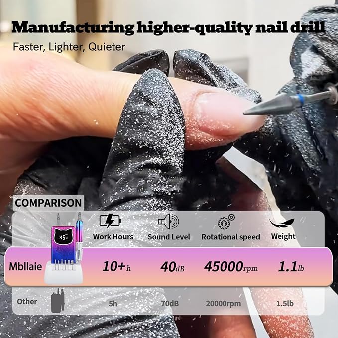 Professional Nail Drill File 45000RPM Electric Portable Kit with Rechargeable 8 uñas Bits Cordless Efile for Gel Acrylic Remover Home Salon Manicure Base Tool (Snowflake Blue and Charging Base)