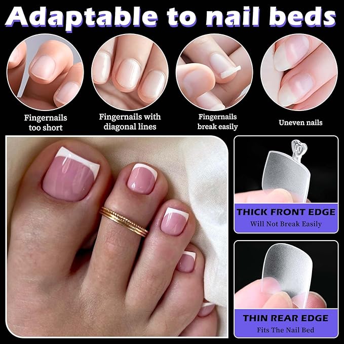 LoveOurHome 320pc Fake Toenails Tip Soft Gel Toe Nail Tips Clear Press on Toenails Short Square Fake Nail for Toes, 16 Sizes Feet False Toenail Clear Toes Nail Tips for Gel/Acrylic Toenail Extension