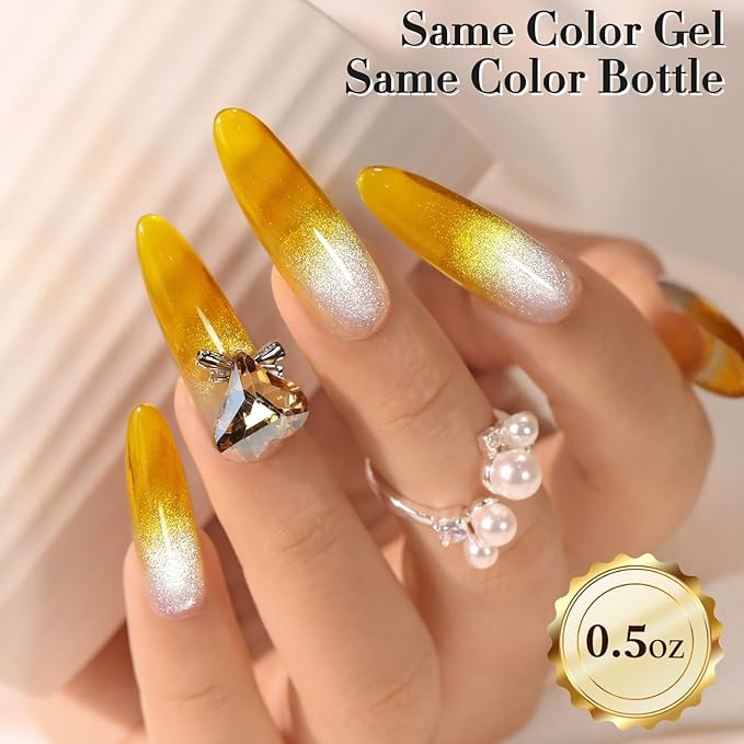 Double Rhythm 0.5 Oz Jelly Gel Polish Same Color Same Bottle Sheer Neutral Natural Light Milky Pastel 15ML Translucent Polish Art DIY at Home (Crystal Yellow-A1610)
