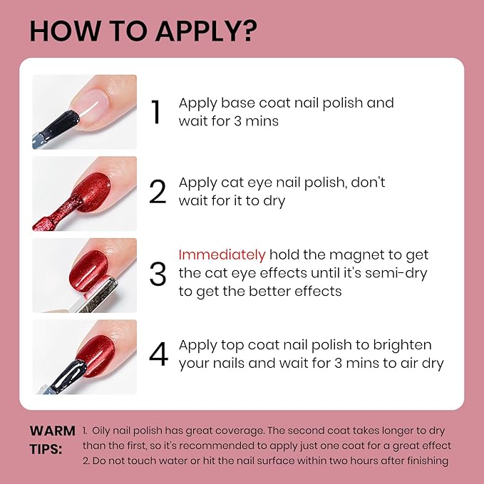 Burgundy Cat Eye Nail Polish Non Gel, Quick Dry Magnetic Nail Polish for Fingernail Air Drying Fast Lacquer, Chip Resistant, Vegan, Fast Drying, Long Lasting16ml/0.54fl oz