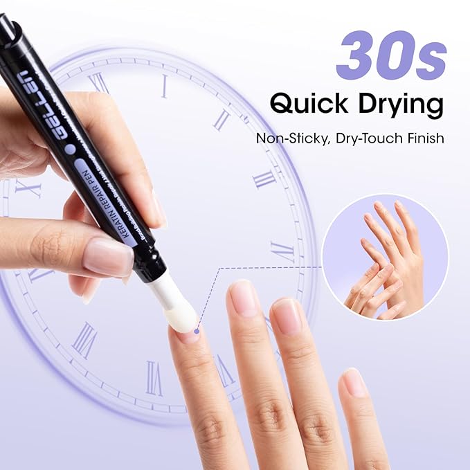 Gellen Nail Strengthener for Damaged Nails, 30s Fast Absorbing Triple Protein Nail Repair Complex, Keratin Nail Treatment Pen, Prevents Peeling & Ridges, Growth Hardener with Sponge Tip, Gift for Her