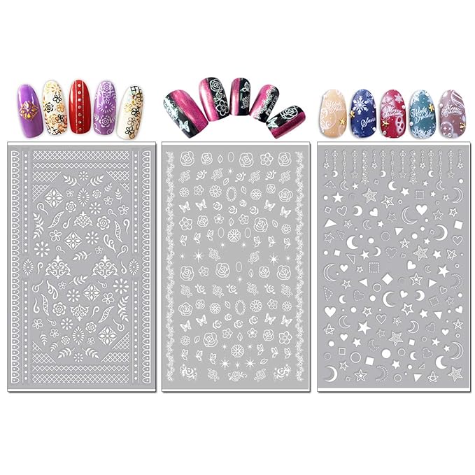 TailaiMei Nail Decals Stickers, 1600+ Pcs Self-Adhesive Tips DIY Nail Art Design Stencil (12 Large Sheets)