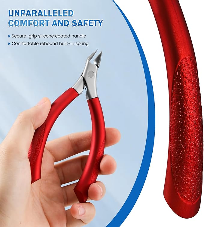 BEZOX Toenail Clippers for Ingrown Toenail Prevention, Straight Blade Podiatrist Nail Clipper for Thick Nails, Ergonomic Finger Nails Scissor for Adults, Seniors, Men and Women - Red