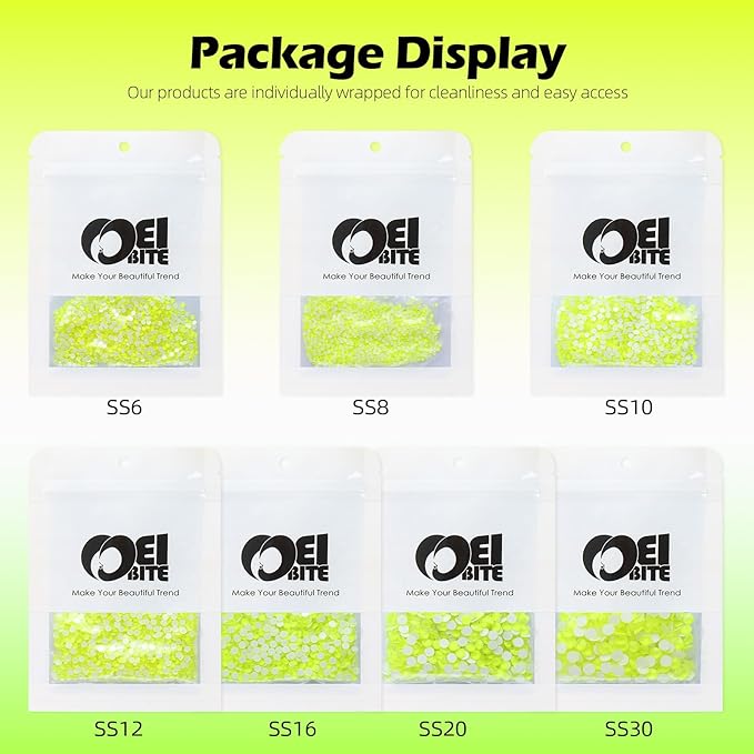 Neon Yellow Flatback Rhinestones, Glass Rhinestones for Nail Art and Craft, Glue Fix, Loose Crystal Gemstones(Neon Yellow, SS30, 288pcs, 6.4-6.6mm)