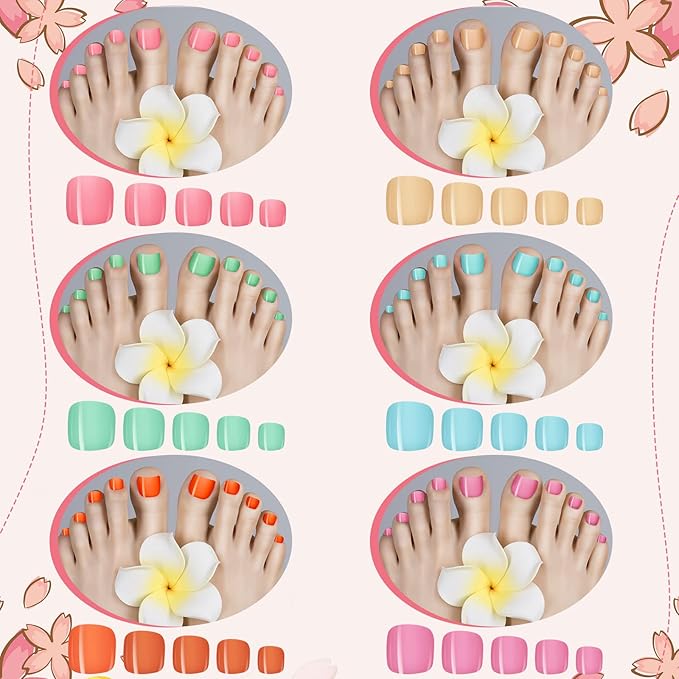 Maitys 720 Pieces Fake Press on Toe Nails Short False Toe Nails Square Solid Color Full Cover Matte Finish for Women(Soft Color)