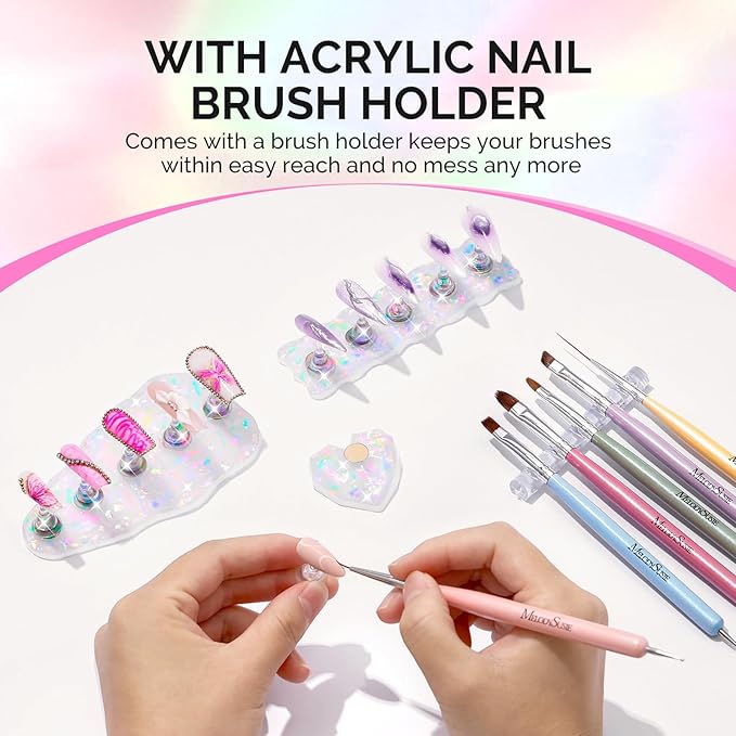 MelodySusie Nail Stand for Press Ons, 3 PCS Shiny Magnetic Bases Sets for Practice Painting Display with Brush Holder and 100 Pcs Reusable Double-Sided Tape for Home DIY Salon Supplies