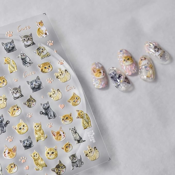 3 Sheets Cat Nail Stickers, Cute Nail Stickers, Cat Nail Decals, Cute Nail Art Stickers, Embossed Cat Claw Nail Stickers, Embossed, Cute Nail Supplies, Nail Art Stickers, DIY Nails