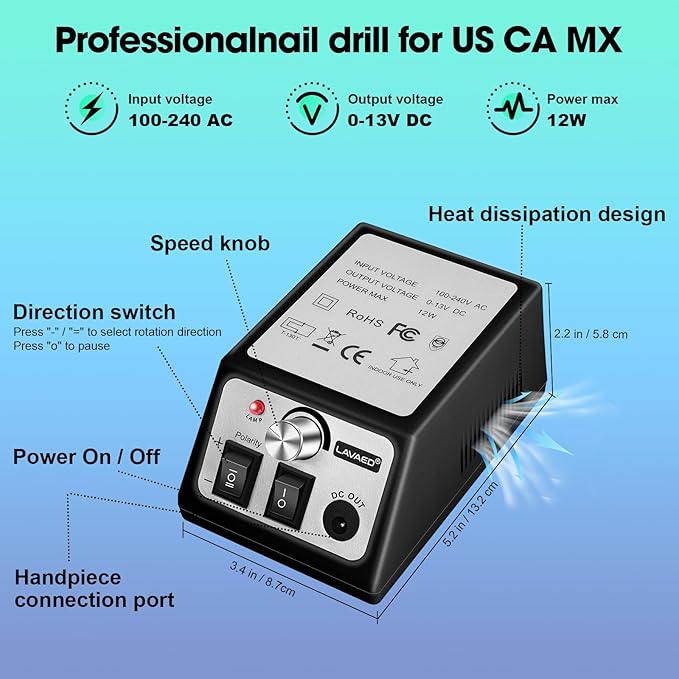 LAVAED Professional Nail Drill 35000RMP Electric Nail File Nail Filer Electric E Filer for Nails, Nails Drill Kit with Nail Drill Bits and Sanding Bands and for Acrylic Nail Gel Nail Manicure Pedicure