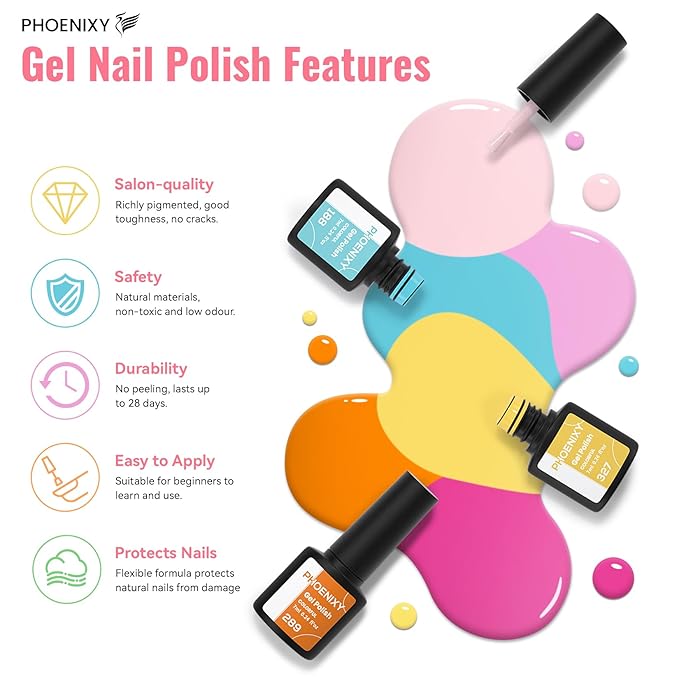 PHOENIXY 51 PCS Gel Nail Polish Kit with U V Light, 35 Colors Gel Polish with 5 Pcs Base Top Coat Manicure Starter Nail Polish Set Gifts for Women ST9012