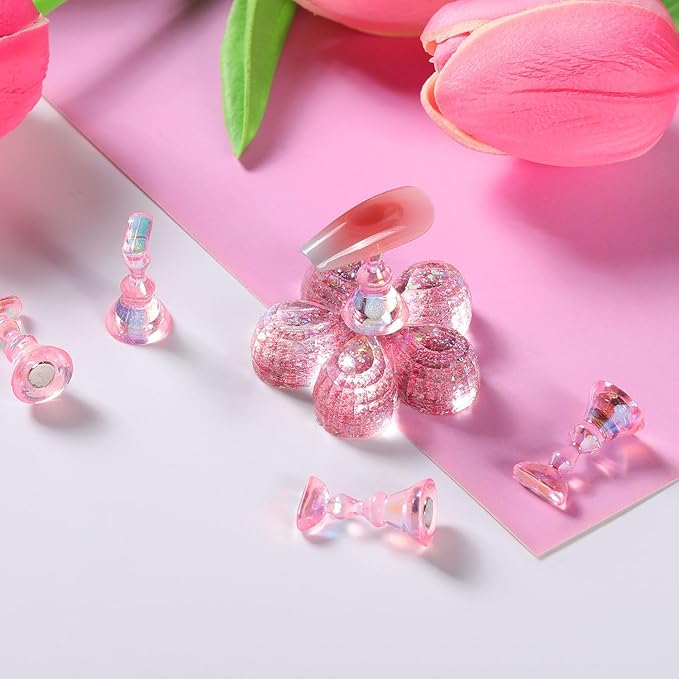 Etercycle Nail Stand Acrylic Nail Art Display Stand Practice Nail Holder for Painting Nails Practice Stands with Reusable Putty (Pink)
