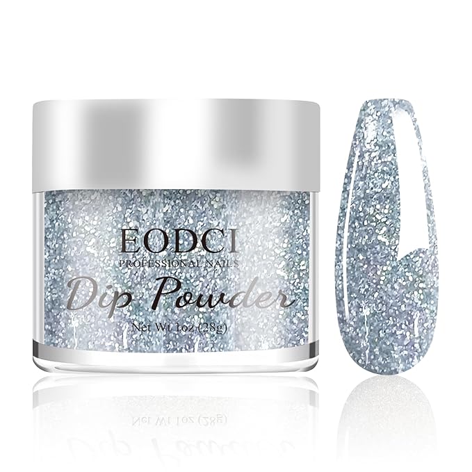 1 Oz/28g Dip Powder Glitter Silver Color, Nail Dipping Powder, Odor-Free & Long-Lasting, No Nail Lamp Curing