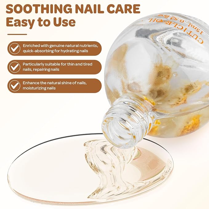 JIASHENG Cuticle Oil, Coconut Scented Cuticle Nail Oil Infused with Real Flowers, Hydrates, Moisturizes, Strengthens, Repairs, Revitalizing Cuticle Oils for Nails Damage Dry Cuticle, 15ml