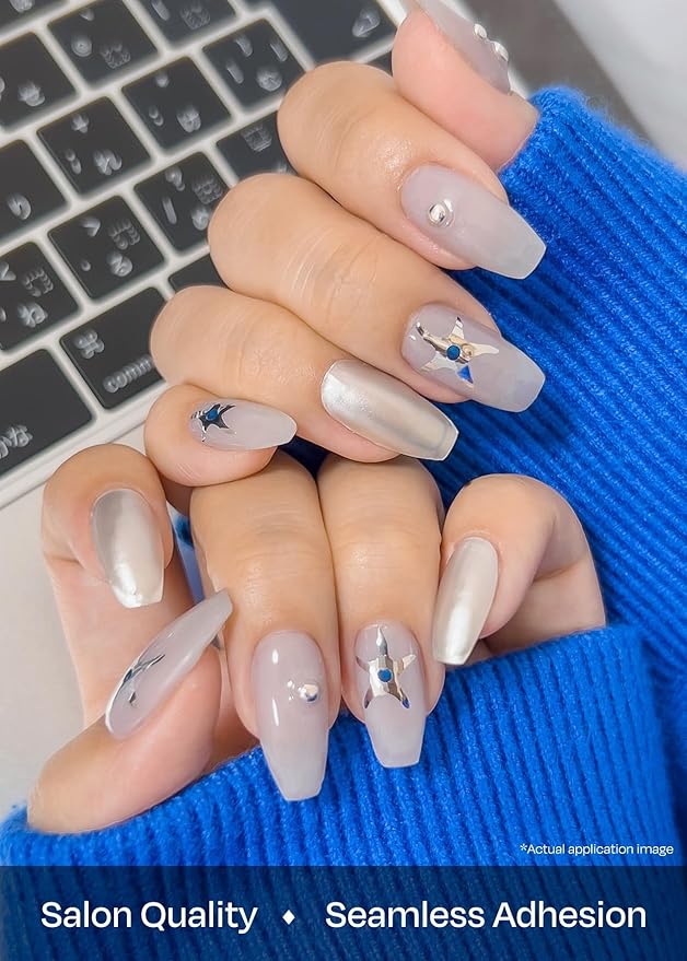 ohora Semi Cured Gel Nail Strips (N Chrome Muse) - Works with Any Lamps, Salon-Quality, Long Lasting, Easy to Apply & Remove - Includes 2 Prep Pads, Nail File & Wooden Stick