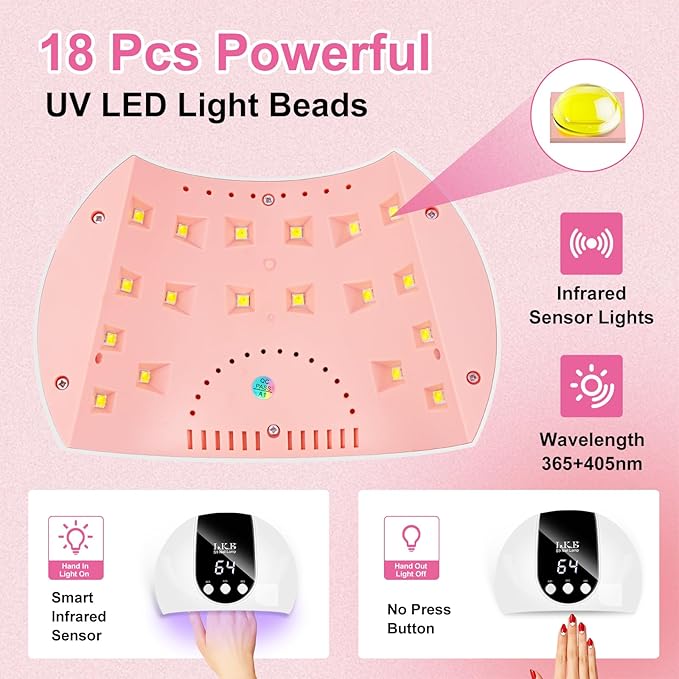 LKE UV Light for Gel Nails,54W UV LED Nail Lamp with 18 Beads 3 Timer Setting & Auto Sensor Nail Dryer for Gel Polish Polygel Fast Curing Manicure Professional Nail Dryer Home Salon Nail Tools