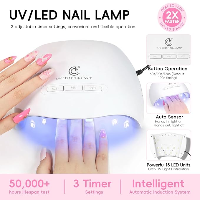 PEACECOLOR Gel Nail Polish Kit with U V Light - 37Pcs Gel Polish Set 22 Colors All Season Gel Nail Starter Kit with Base Matte & Glossy Top Coat Soak Off Nail Polish DIY Manicure Set for Women Girls