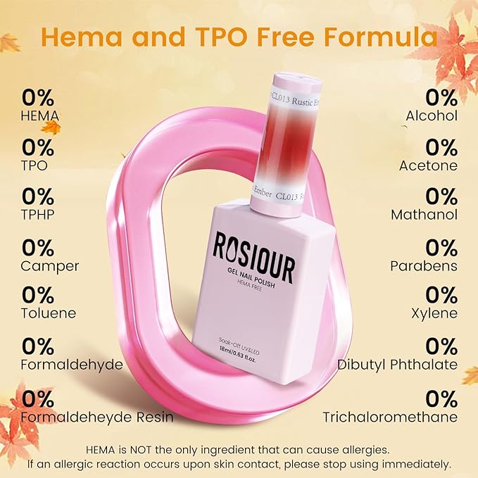 6PCS 18ml Fall Gel Nail Polish Set- Hema Free Amber Chic Jelly Soak off Gel Polish Set with Swatch Board - Yellow Red Brown Translucent Gel Colors Nail Art Manicure Salon DIY at Home for Women Girl