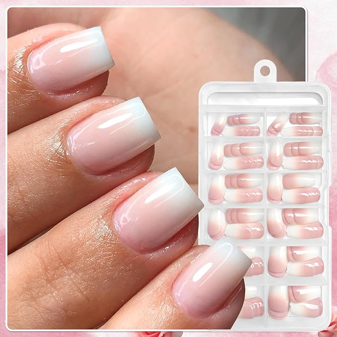 AddFavor 240pc Ombre Coffin Press on Nails Short Fake Nails - Glue on Nails Coffin Acrylic Nails Press ons Nail Tips Short Stick on Nails with Nail Glue and Adhesive Tabs for Women