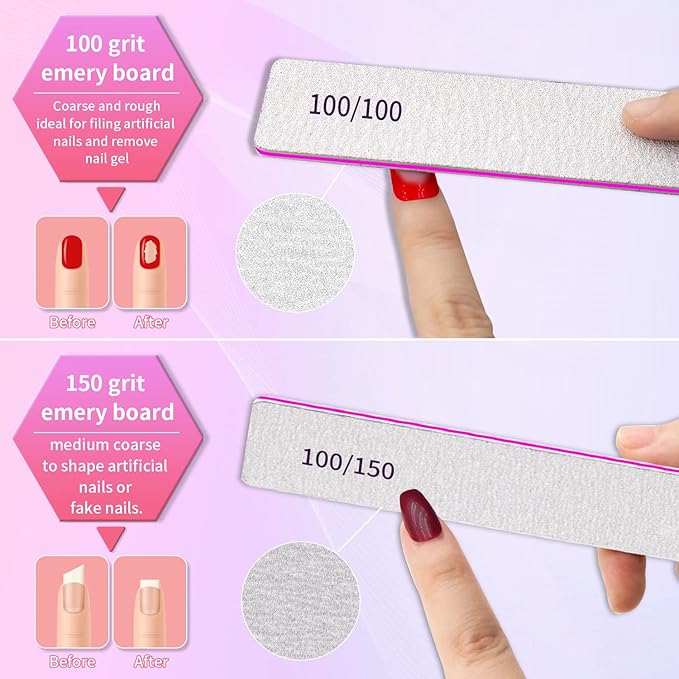 Professional Nail File Manicure Tools for Nail Grooming and Styling, Poly Nail Extension at Salon, Double Sided, 80/80 Grit, 12 Pcs