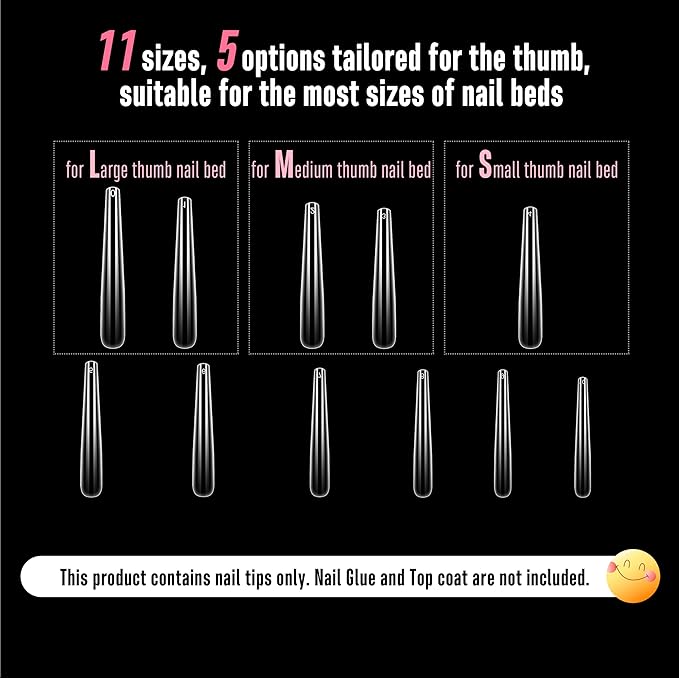 NOVO OVO 4XL Extra Long Coffin Nail Tips (Clear, 120Pcs) - Soft Gel Gel X Style Full Cover False Nails, Super Long Ballerina Acrylic Fake Nail Tips for Press on Extension, DIY Salon (12 Sizes)