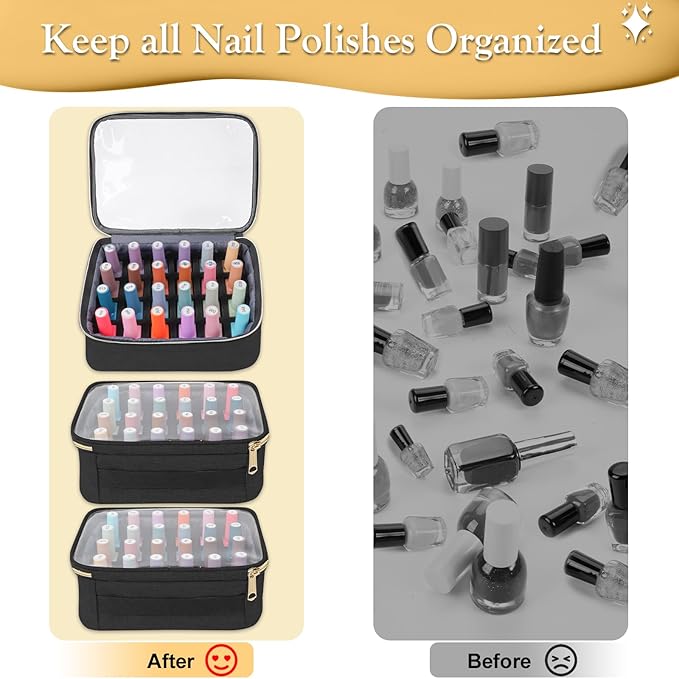 YOREPEK Nail Polish Organizer Holds Up to 72 Bottles (15ml-0.5 fl.oz) Nail Polish Carrying Case with 3 Removable Pouches and 4 Zippered Pockets for Manicure Tools, Supplies, Nail Lamp, Gifts for Women