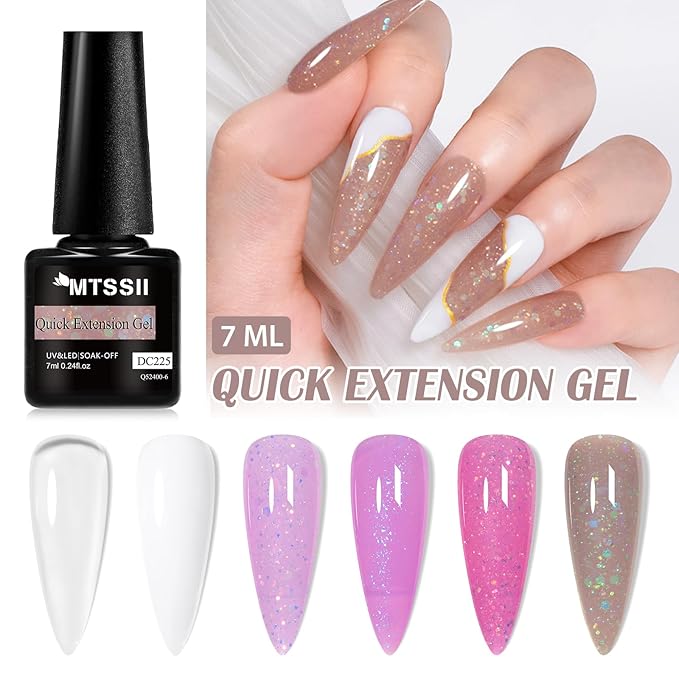 MTSSII Gel Builder Kit: Self-Levelling, Long Lasting Extension Hard Gels for Strengthener, Broken Nails Repair Gel Kit with Paper Forms, Nail File and Brush