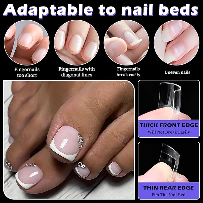 240pc Fake Toenails Half Cover Gel Toe Nail Tips Clear Press on Toenail, Short Square Fake Toes Nails Tips French Gel Toenails Extrension False Toe Nail Feet Artificial Toenail Tip