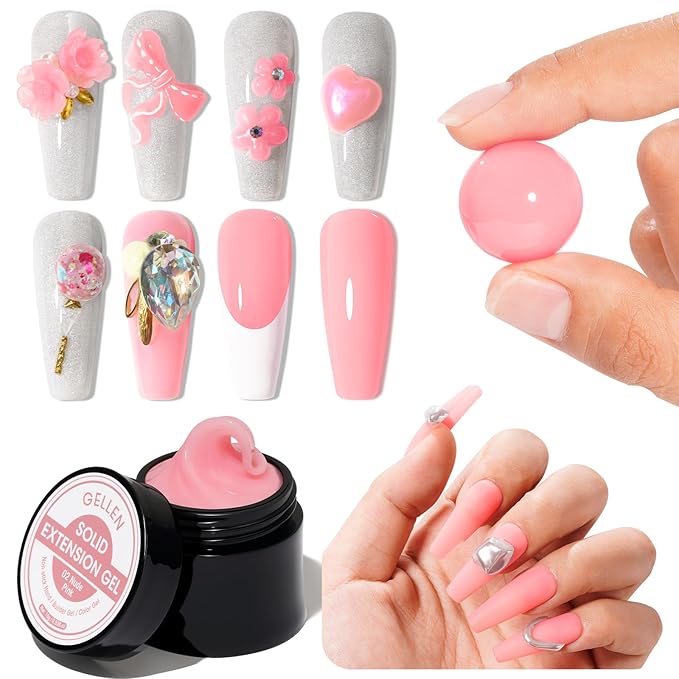 Gellen Light Pink Gel Builder for Nails Colored, Non-stick 3D Carving Gel for Nail Art, U V LED Nail Extension Art Buildergel