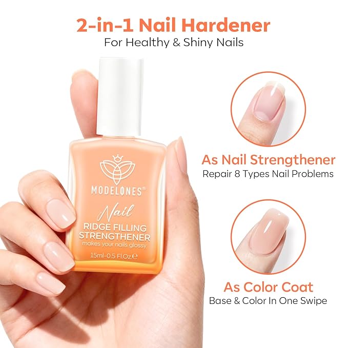 modelones Nail Strengthener and Growth Nude Pink Nail Polish Scented Nail Repair for Damaged Nails Hardener Extra Strong and Growth for Women Nail Care Natural Concealer Foundation 15 Ml 0.5 Fl Oz
