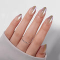 VSALON Press On Nails Short Almond, Nude Aqua Cat Eye Clear Shimmer Nails, Salon Quality Fake Nails Kit - 32 PCS Stick on Nails in 16 Sizes with UV Glue & Cuticle Oil