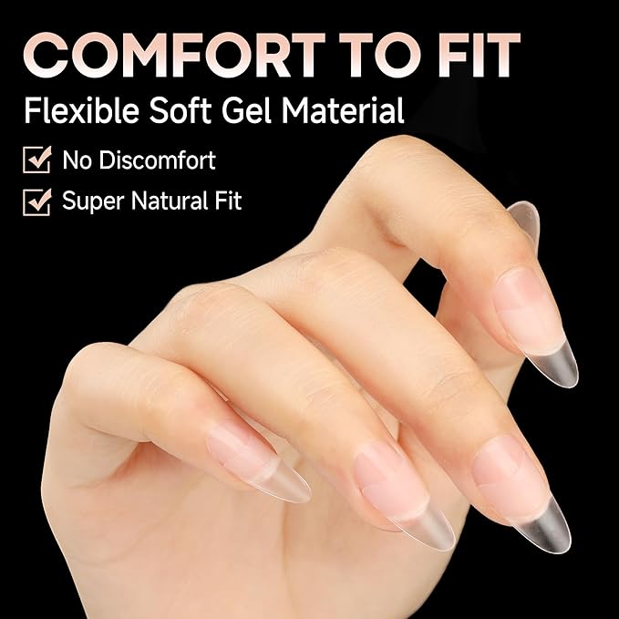 UNA GELLA Almond Gel Nails Tips Medium: 504pcs Full Matte Soft Gel Almond Shape Nail Tips Half Cover Clear Gelly Tips for Nail Art Press On Nails 12 Sizes, Nail Extensions