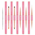 Nail Art Bushes Set, Professional 5Pcs Double-Ended Nail Brush Kit for Details, Long Lines, Ombre & 3D Design-Perfect for DIY Manicures & Salons (Pink)